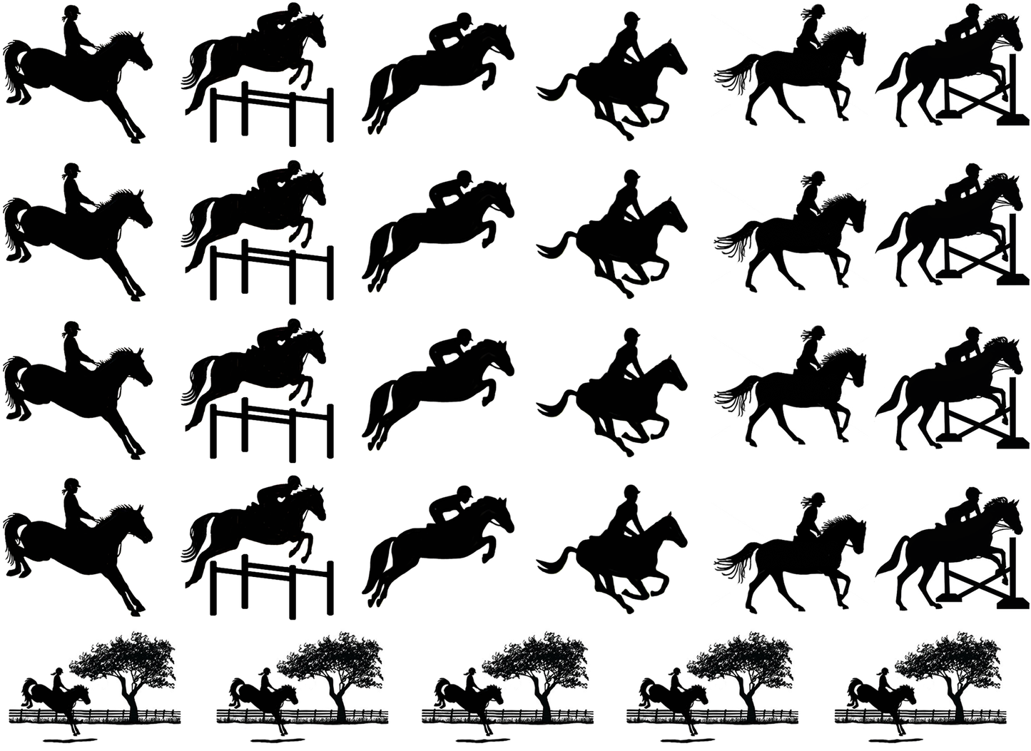 Horse Rider Jumping 29 pcs 1 Inch Black Fused Glass Decals