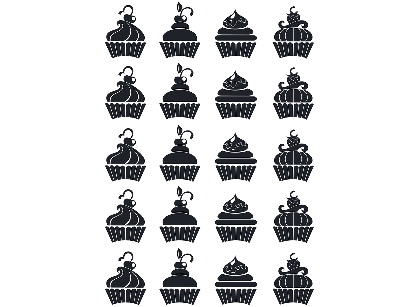 Cupcakes 20 pcs 1 Inch Black Fused Glass Decals