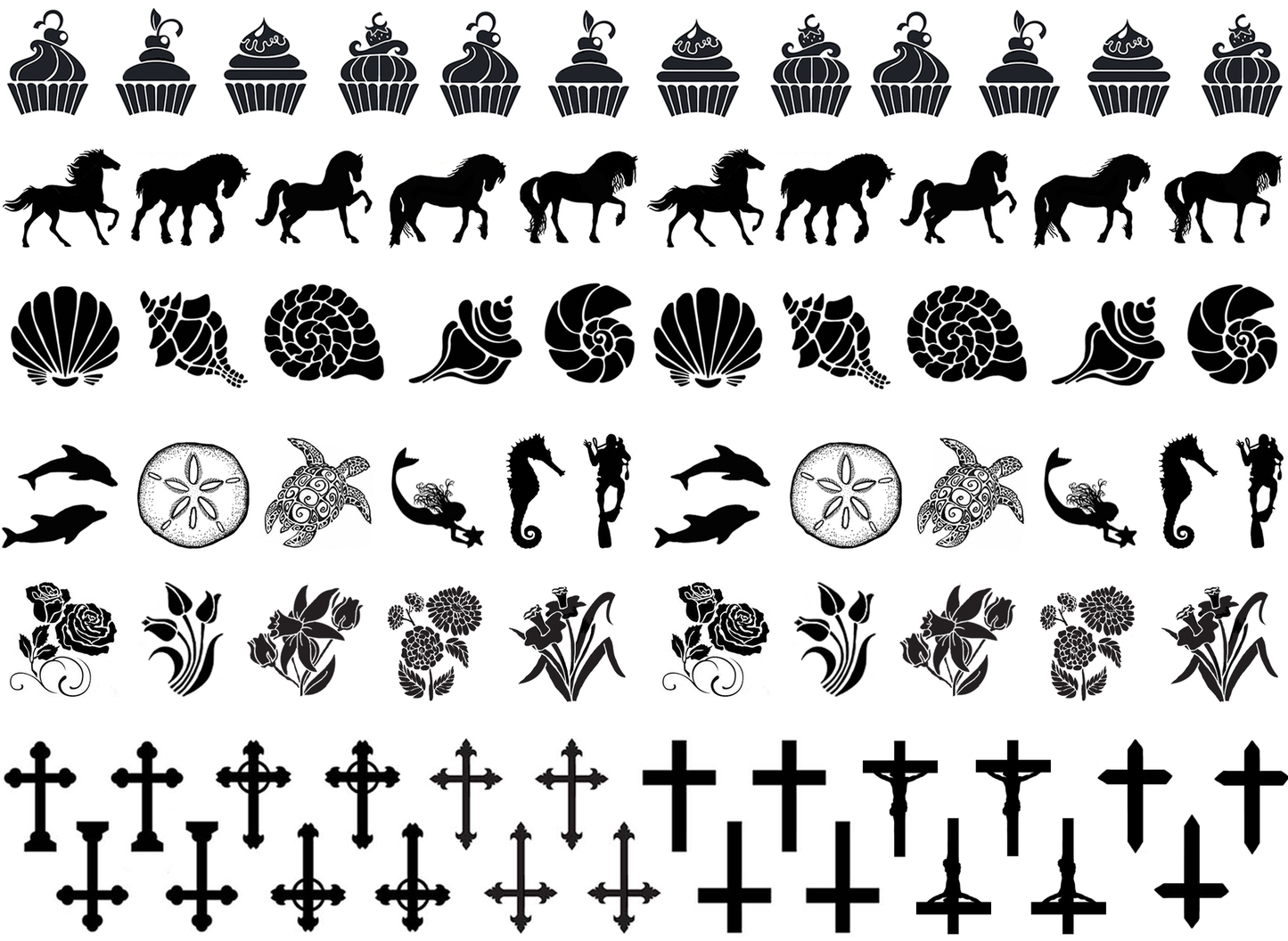 Cupcake Cross 75 pcs 0.65 Inch Black Fused Glass Decals