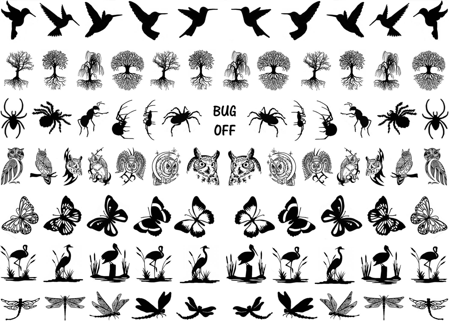 Hummingbird to Dragonfly 78 pcs 0.65 Inch Black Fused Glass Decals