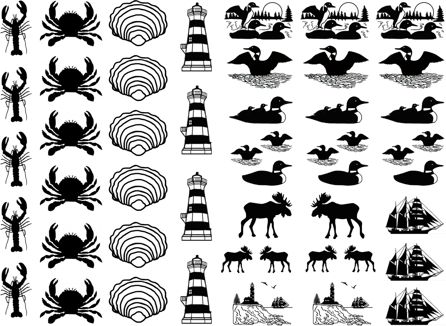 Maine Lobster Loon Crab 50 pcs 0.5 to 1 Inch Black Fused Glass Decals