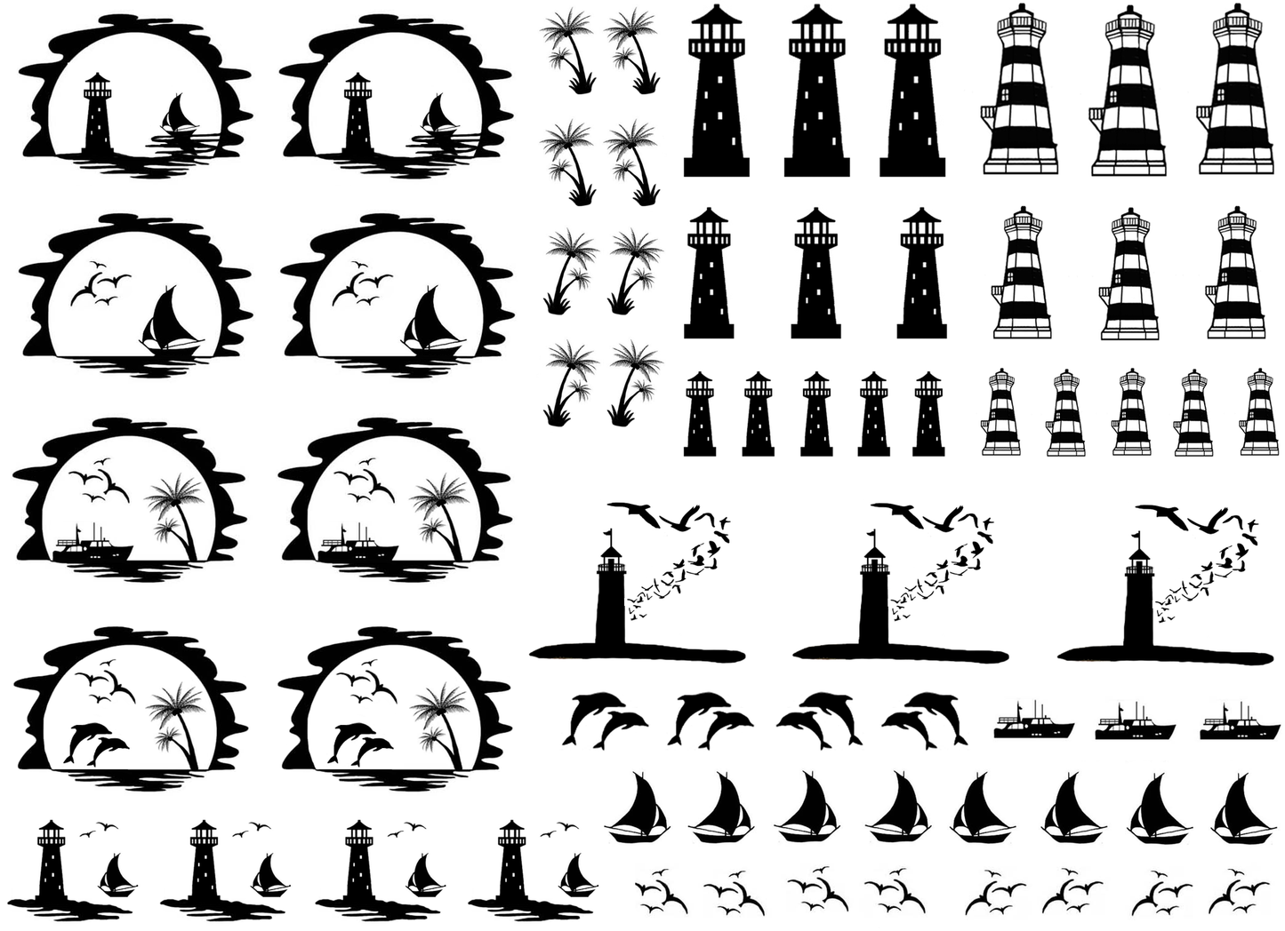 Coast Lighthouse 68 pcs 0.25 to 1.25 Inch Black Fused Glass Decals