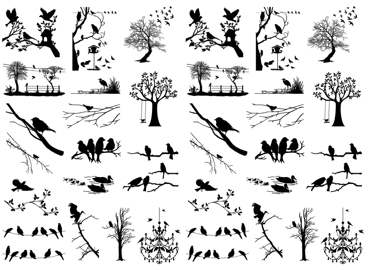 Bird Sanctuary 34 pcs Black Fused Glass Decals