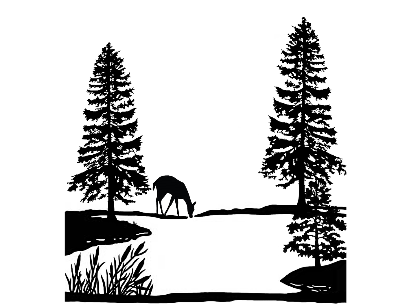 Pine Tree Lake Deer 2 pcs 4 Inch Black Fused Glass Decals