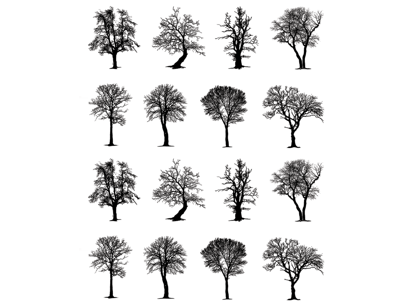 Trees 16 pcs 0.75 Inch Black Fused Glass Decals