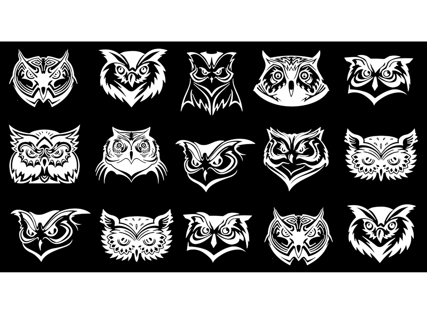 Owl Faces 15 pcs 1 Inch White Fused Glass Decals