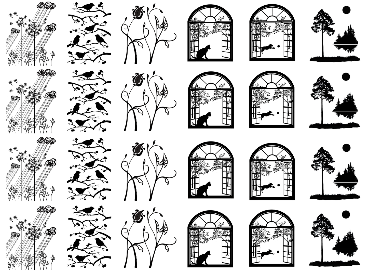 Garden Delights 24 pcs 1 to 1.25 Inch Black Fused Glass Decals