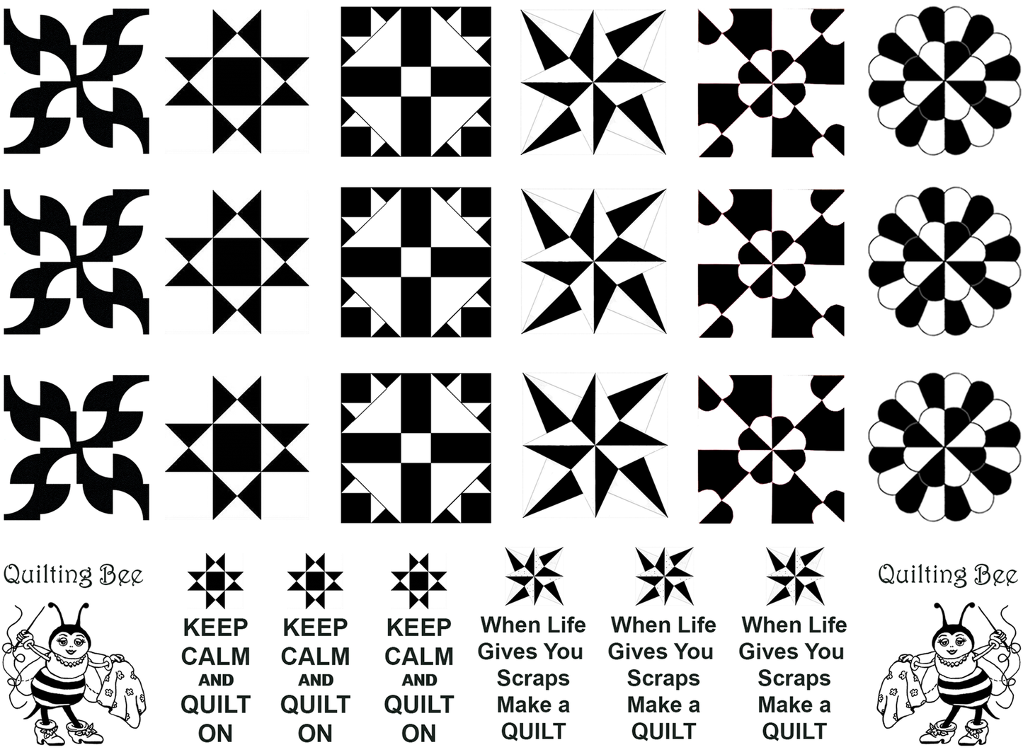 Quilt Blocks 24 pcs 1 to 1.25 Black Fused Glass Decals