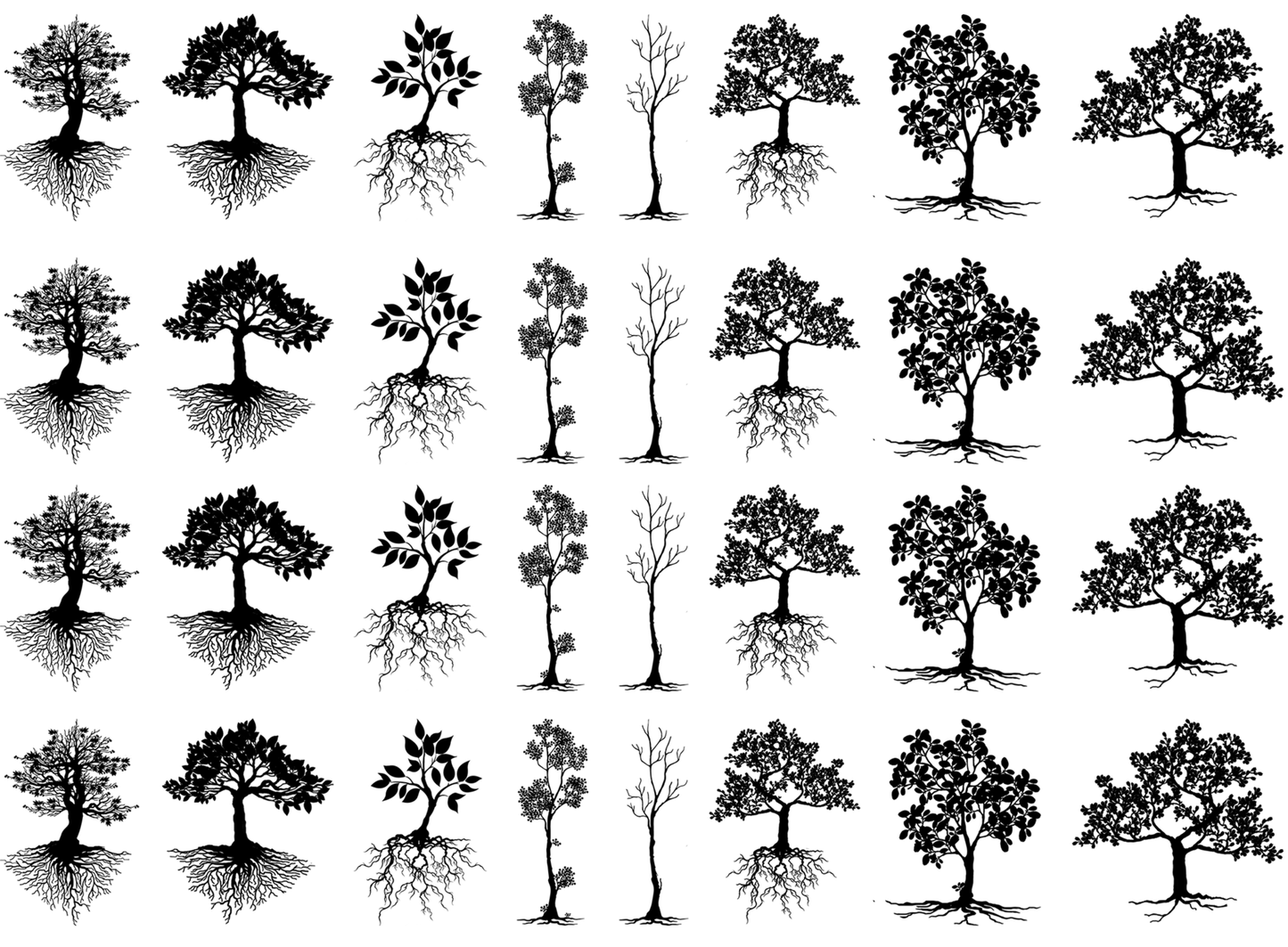 Trees 32 pcs 1 Inch Black Fused Glass Decals