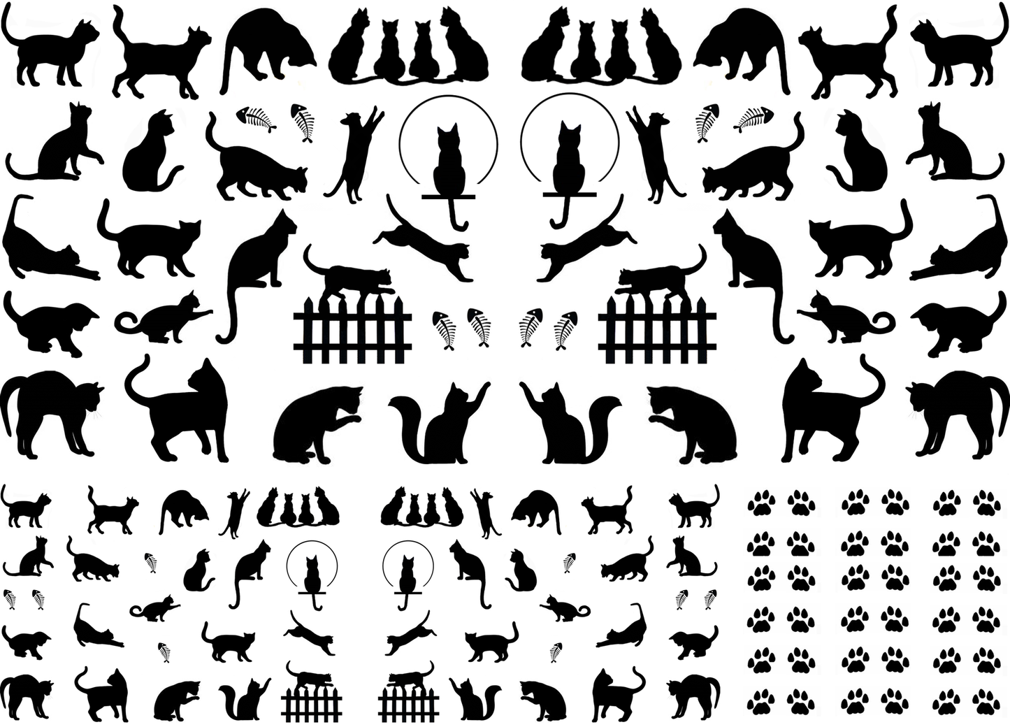 Mini Cats 141 pcs 0.25 to 1 Inch Black Fused Glass Decals