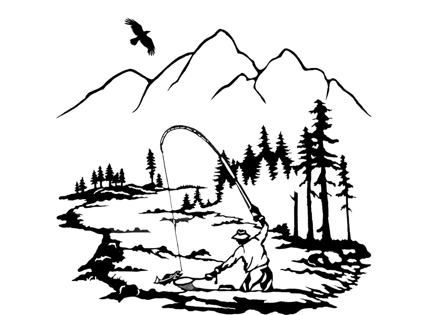 River Fishing 2 pcs 4 Inch Black Fused Glass Decals