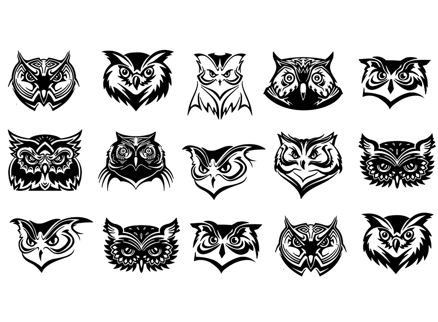 Owl Faces 15 pcs 1 Inch Black Fused Glass Decals