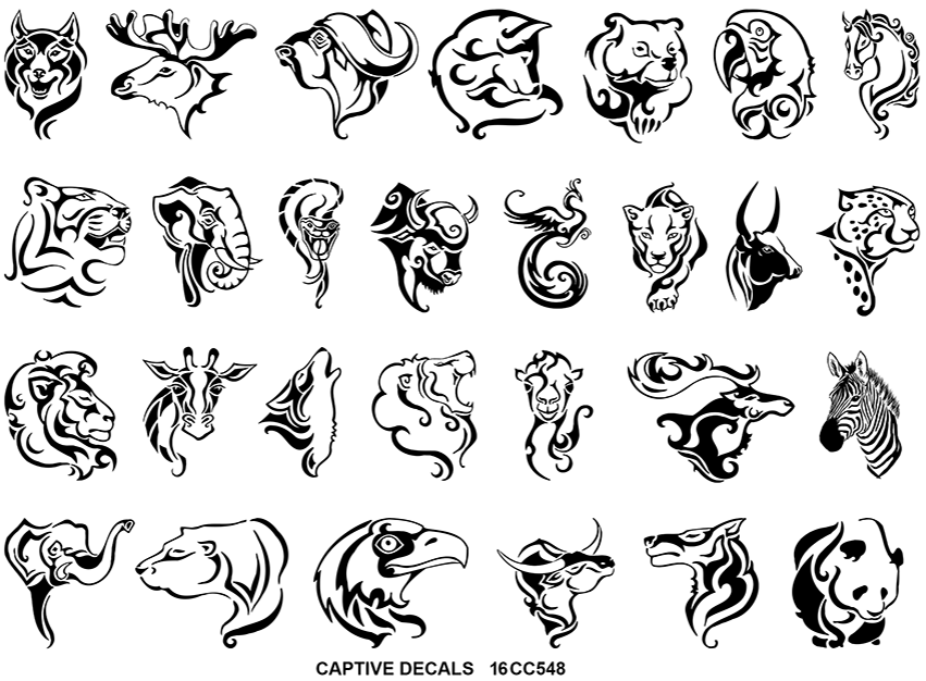 Animal Art 28 pcs 1 Inch Black Fused Glass Decals