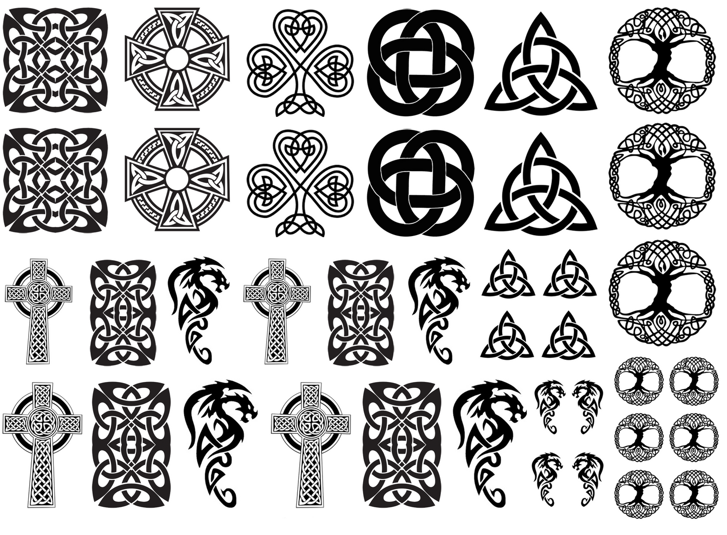 Celtic Knot Fun 39 pcs 0.5 to 1.25 Inch Black Fused Glass Decals