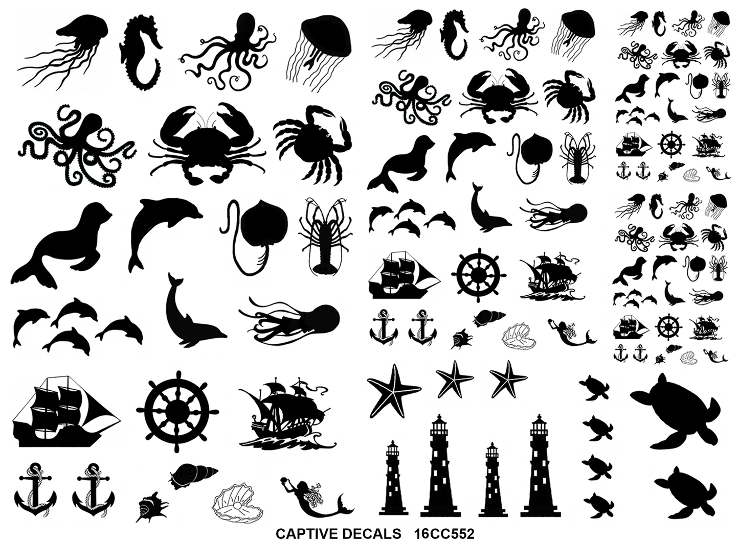 Sea Things 103 pcs 0.25 to 1 Inch Black Fused Glass Decals