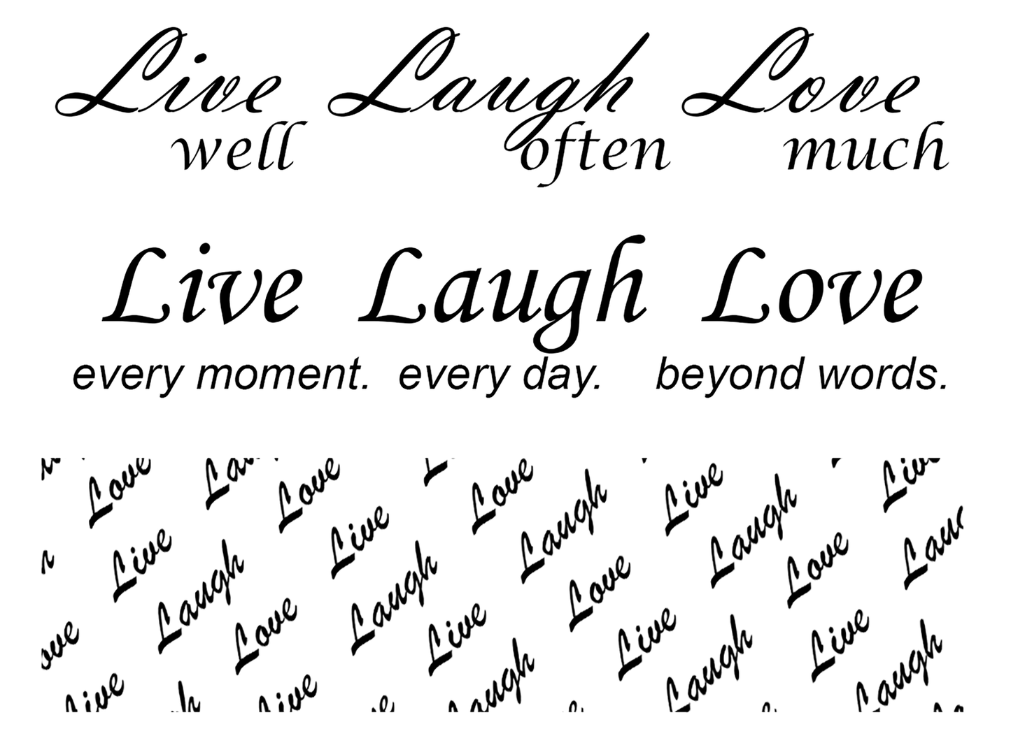 Barrette Live Laugh Love 6 pcs Black Fused Glass Decals
