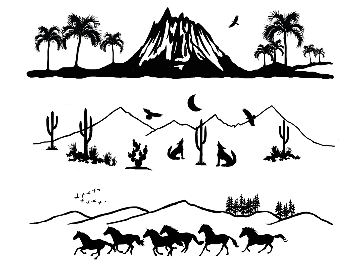 Barrette Mountain Scenes 6 pcs Black Fused Glass Decals