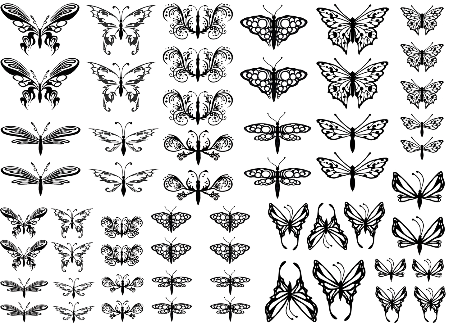 Butterfly Dragonfly 57 pcs 0.5 to 1.25 Inch Black Fused Glass Decals