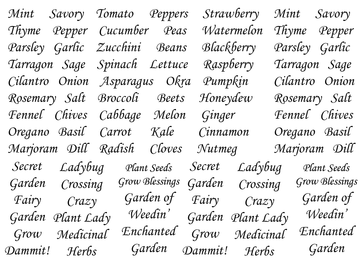 Spice Herb Fruit Vegetable 81 pcs 0.25 Inch Black Fused Glass Decals