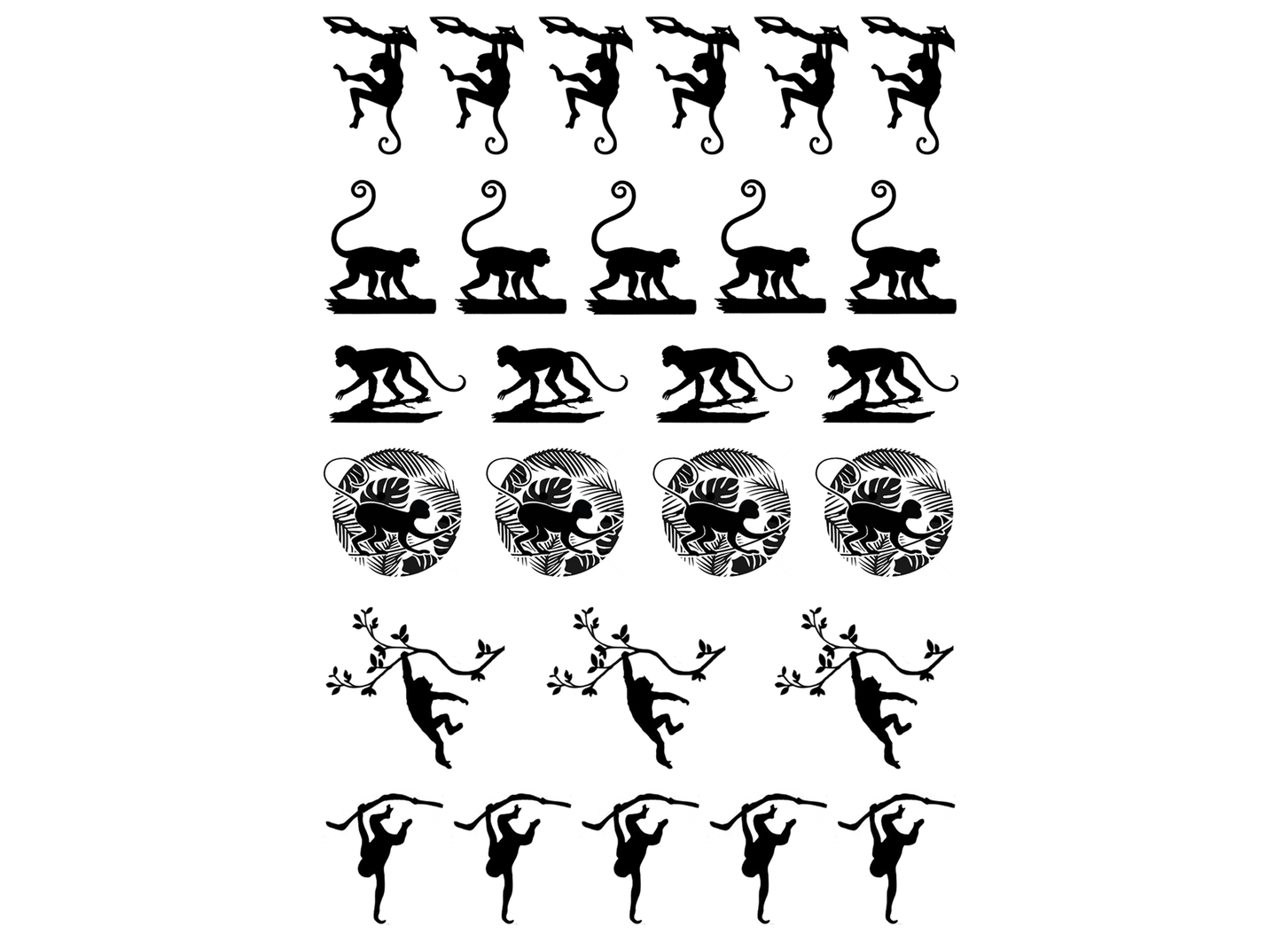 Monkey 27 pcs 0.75 Black Fused Glass Decals