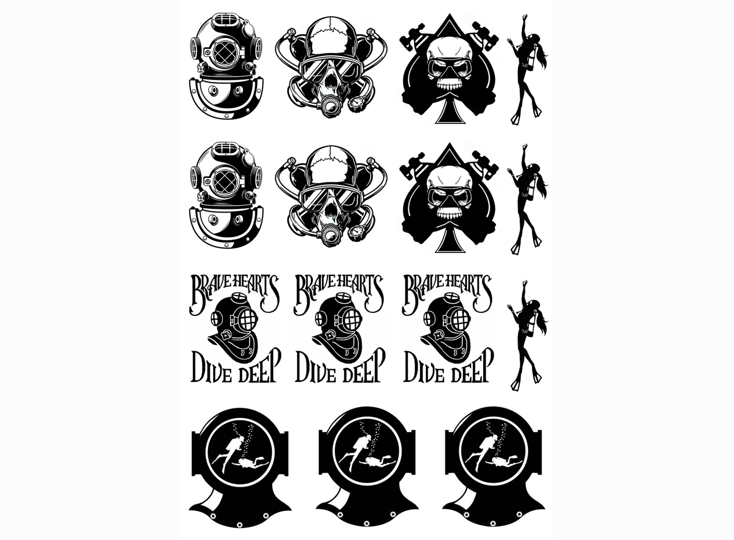 Scuba 16 pcs 1 Inch Black Fused Glass Decals