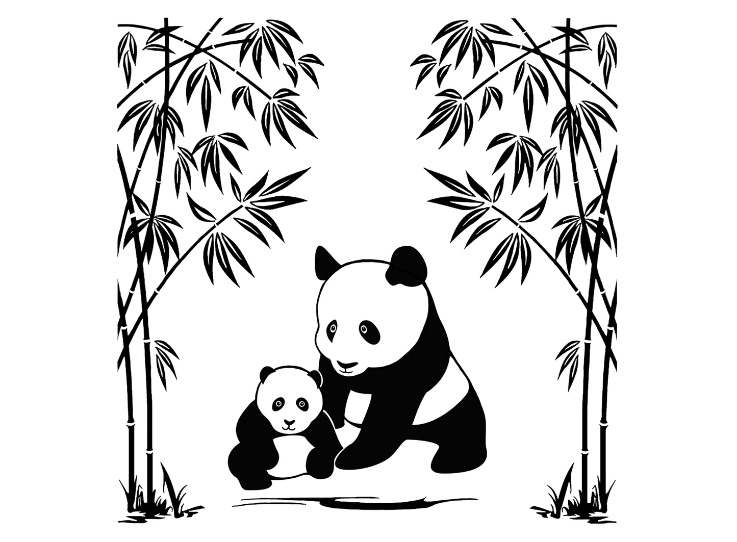 Panda Bear Mama Baby 2 pcs 4 Inch Black Fused Glass Decals