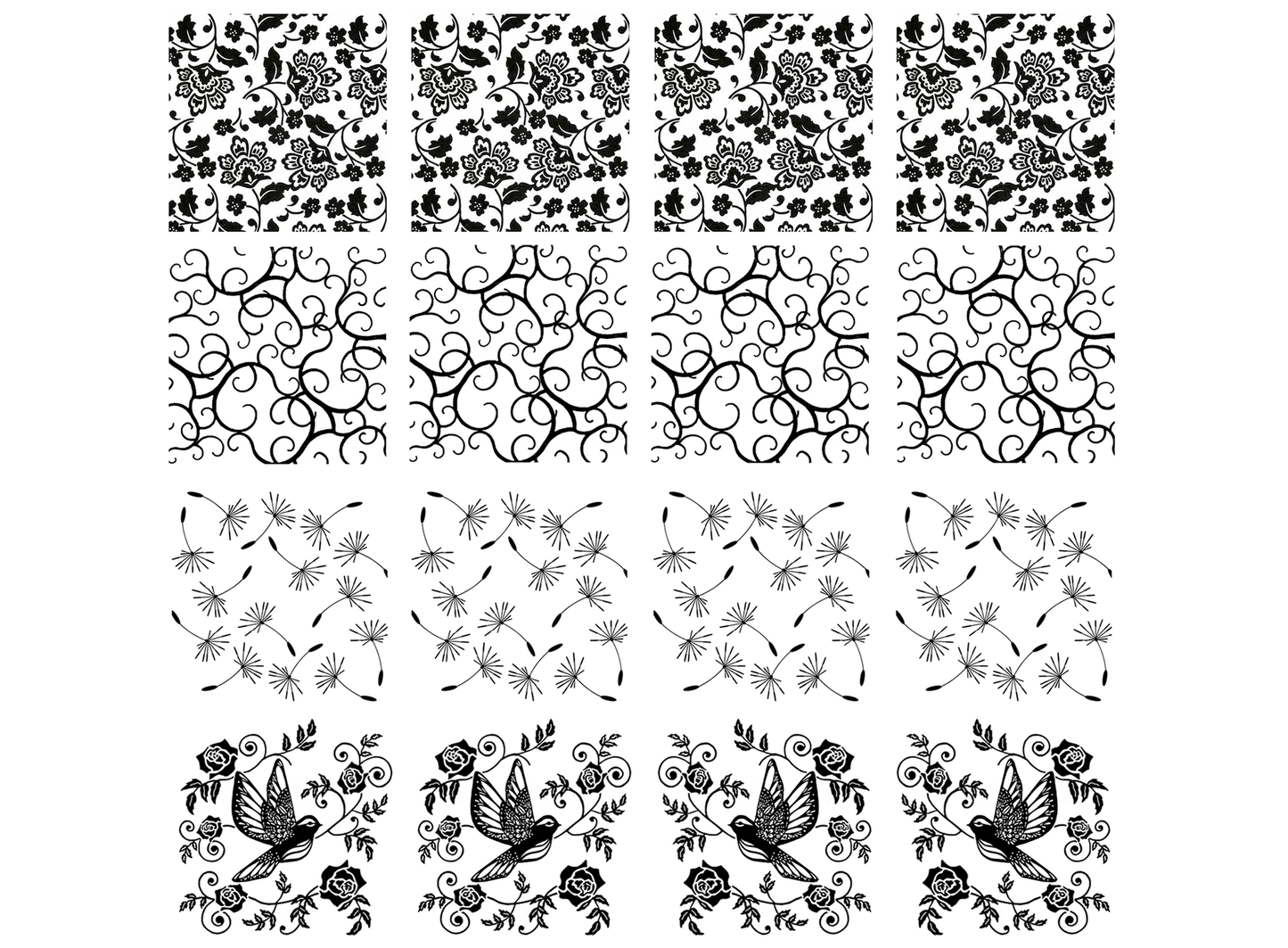 Flower Swirl Dandelion 16 pcs 1.35 Inch Black Fused Glass Decals