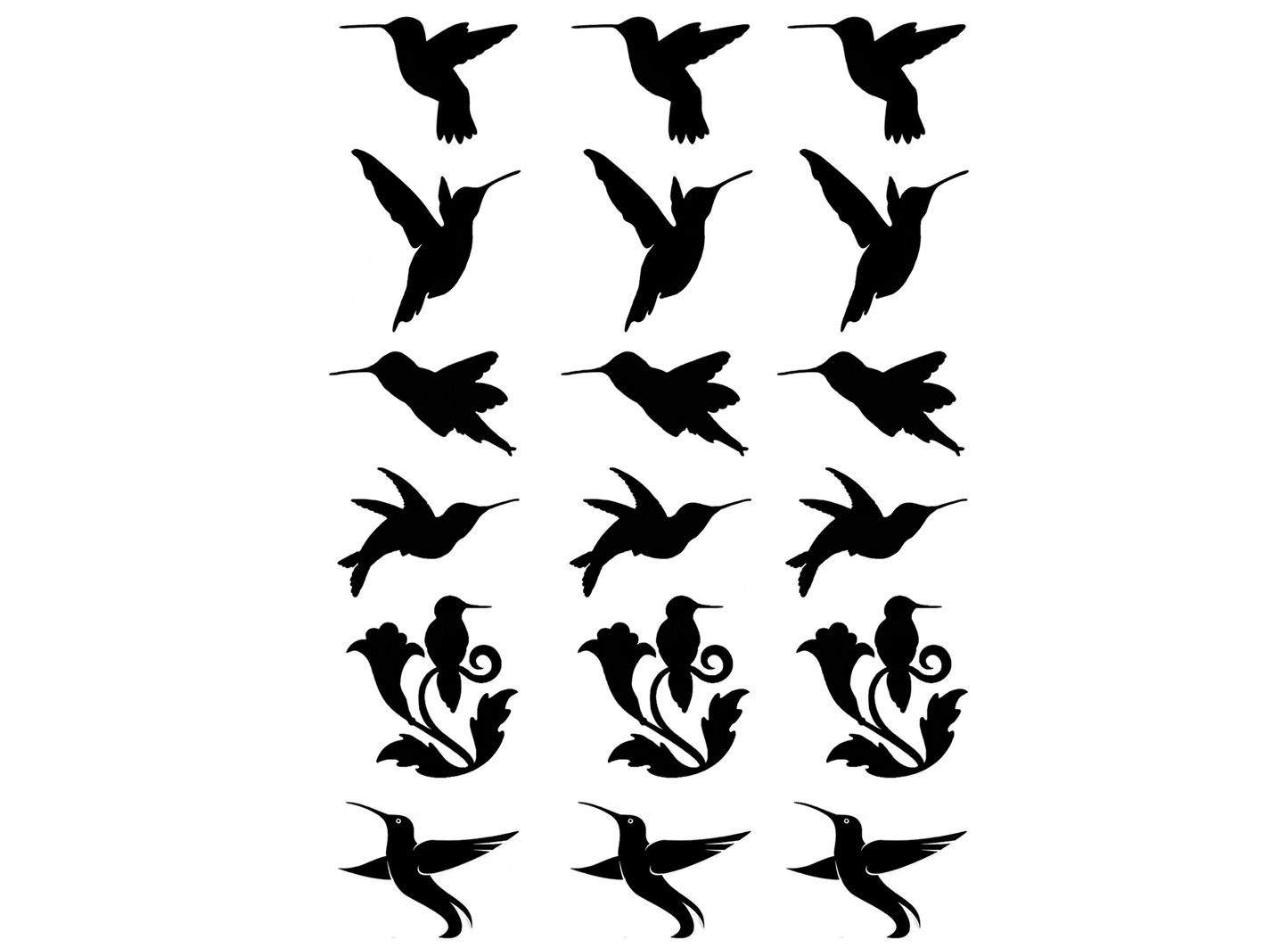 Hummingbird Variety 18 pcs 1 Inch Black Fused Glass Decals