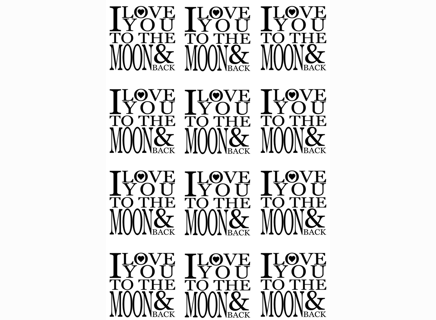 I Love You to the Moon and Back 12 pcs 1 Inch Black Fused Glass Decals