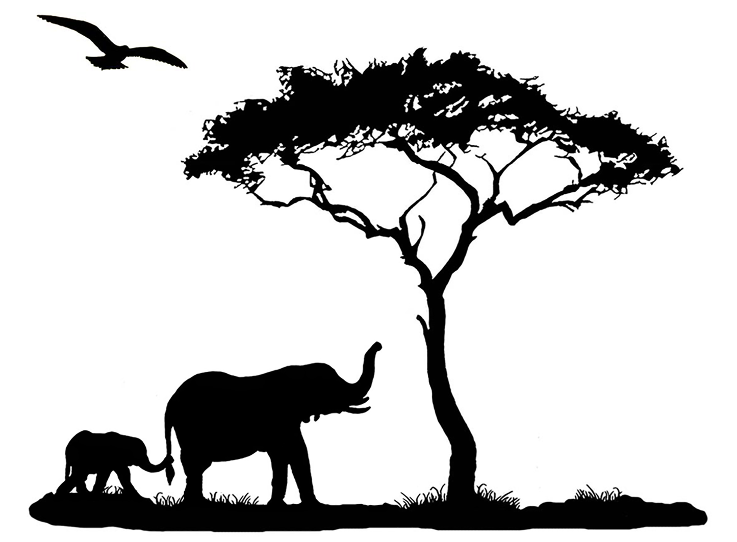 Elephant Mama Baby Tree Eagle 2 pcs 3.75 Inch Black Fused Glass Decals