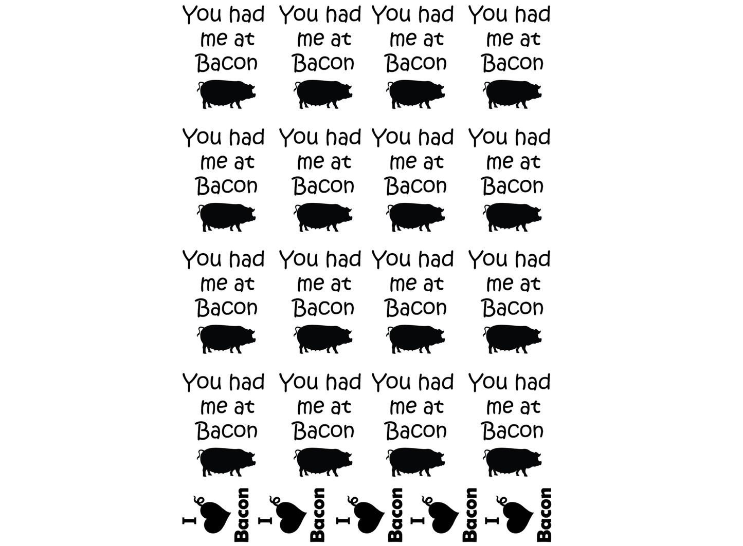 You had me at Bacon Pig 21 pcs 1 Inch Black Fused Glass Decals