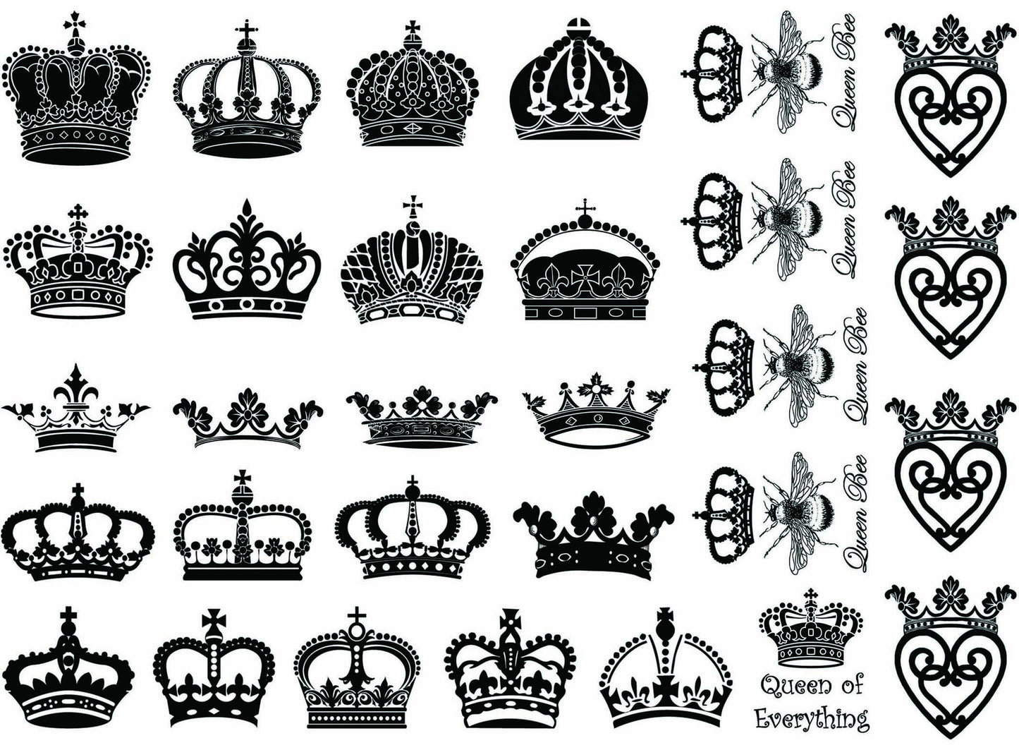 Royal Crown Queen Bee 30 pcs 1.25 Inch Black Fused Glass Decals