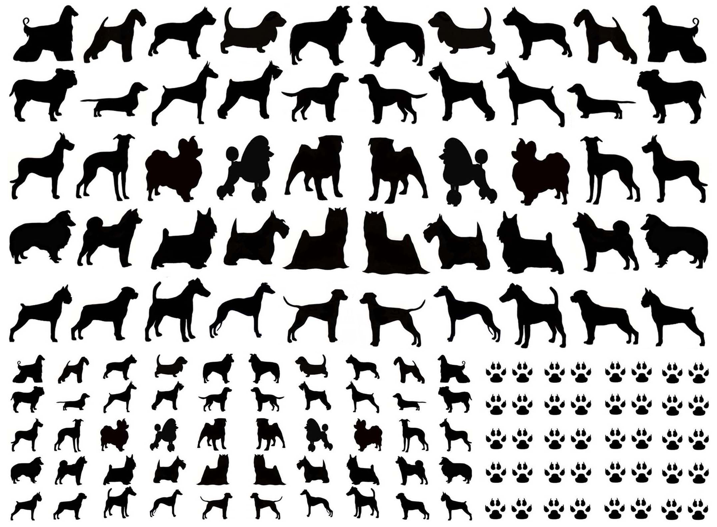 Mini Dogs and Paws 140 pcs 0.25 to 0.65 Inch Black Fused Glass Decals