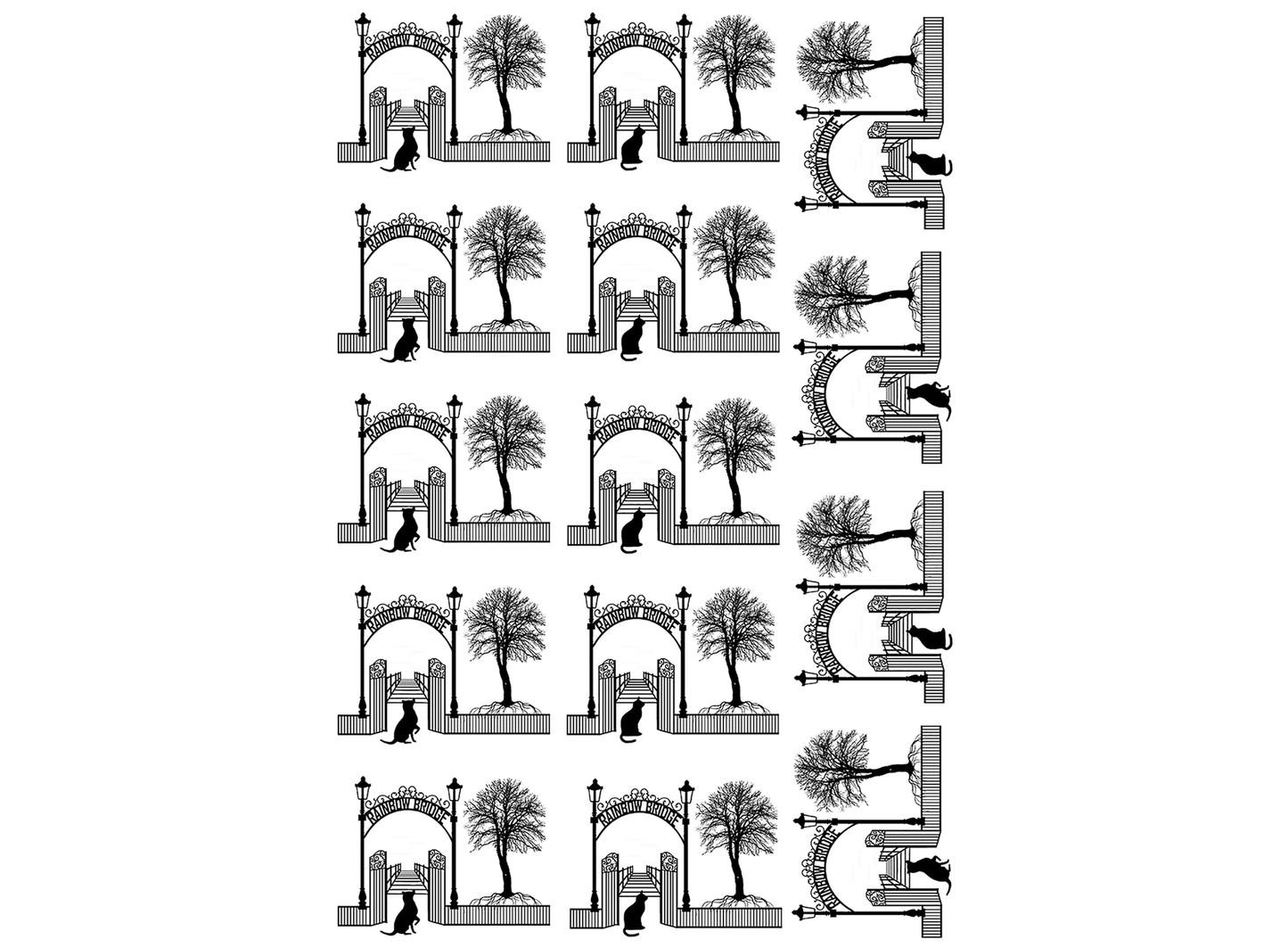 Rainbow Bridge Dog Cat 14 pcs 1 Inch Black Fused Glass Decals