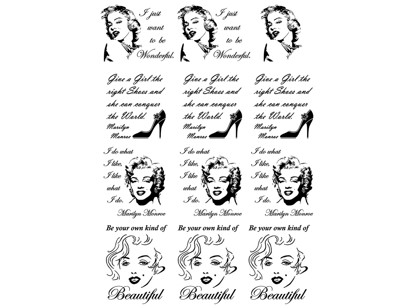 Blonde Bombshell Quotes 12 pcs Inch Black Fused Glass Decals
