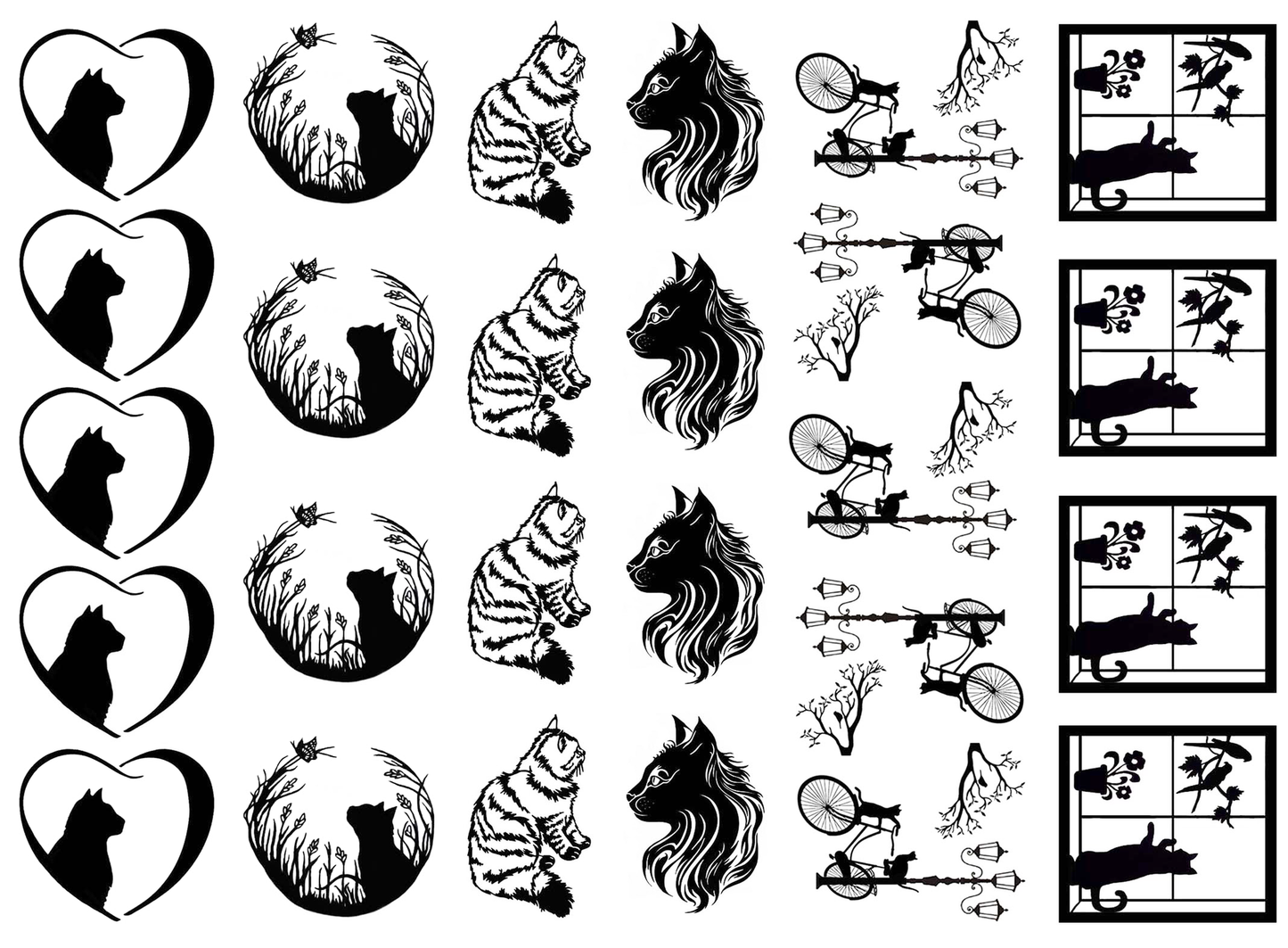 Cat Lovers 26 pcs 1 to 1.25 Inch Black Fused Glass Decals