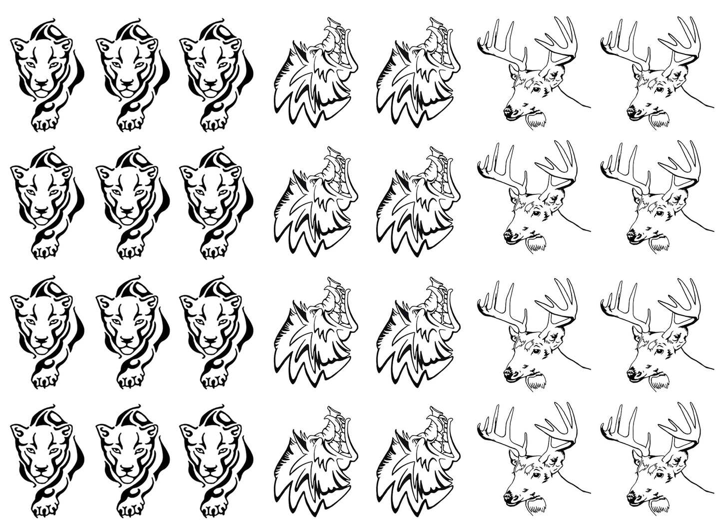 Panther Hog Deer 28 pcs 1 Inch Black Fused Glass Decals