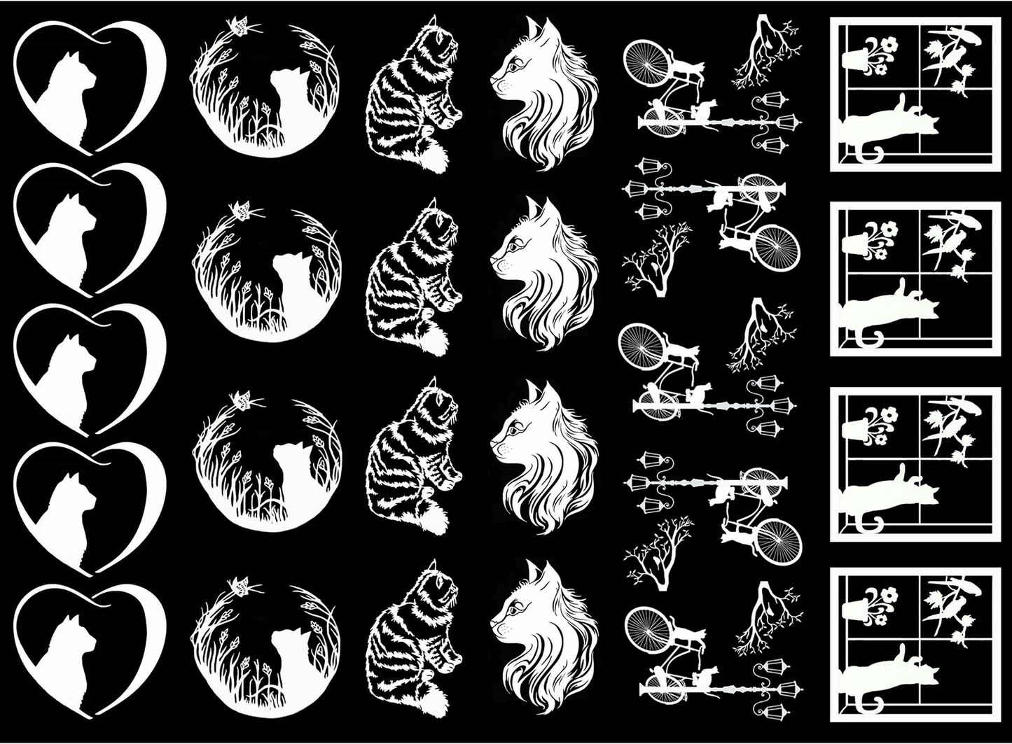 Cat Lovers 26 pcs 1 Inch White Fused Glass Decals