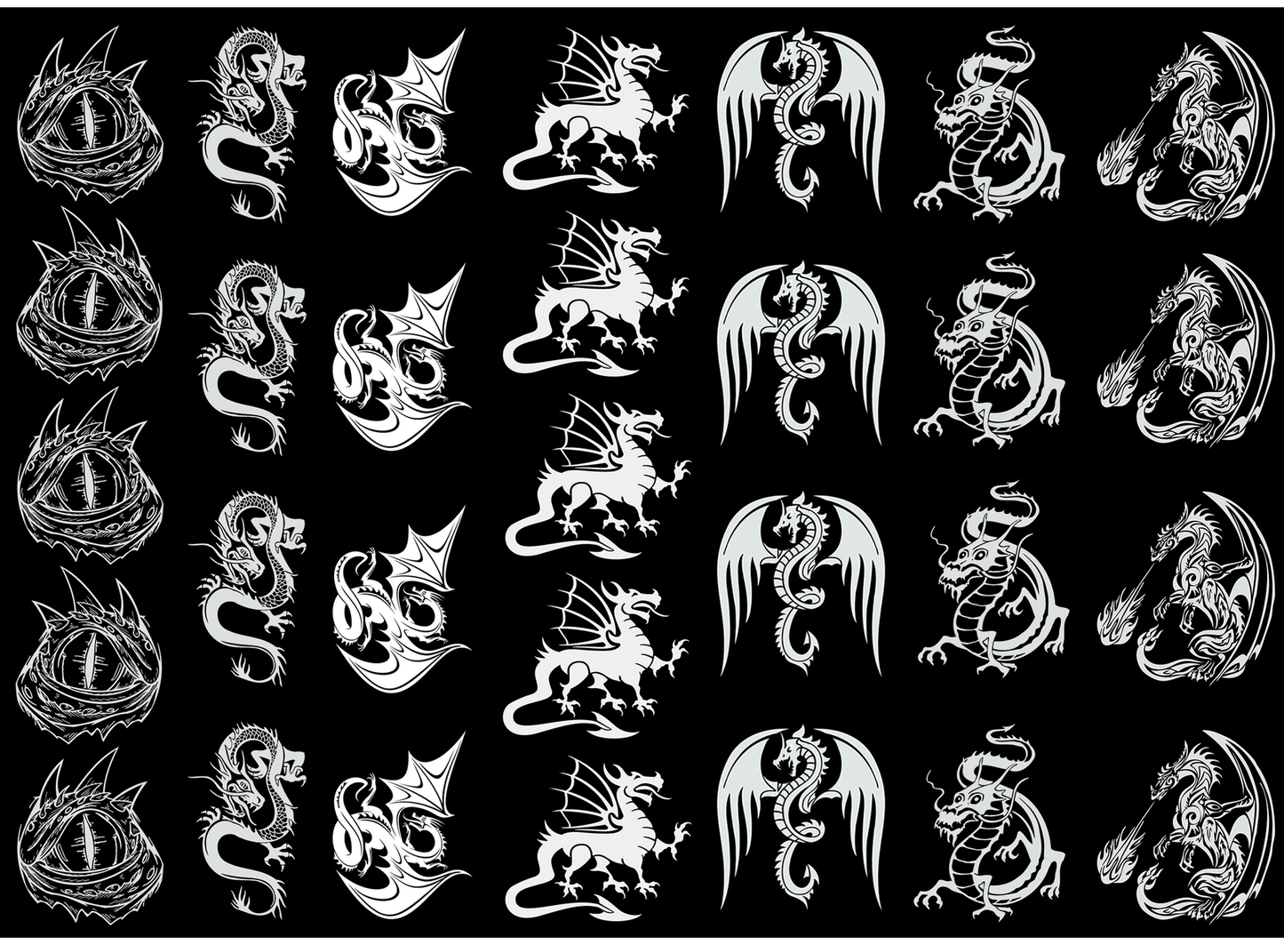 Dragon Drama 30 pcs 1 Inch White Fused Glass Decals