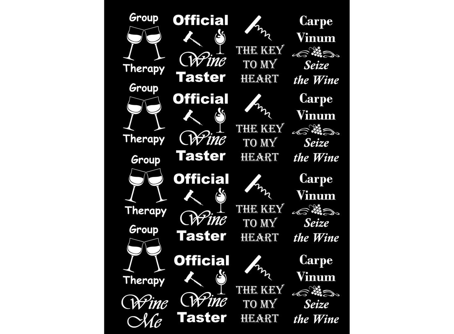 Wine Group Therapy 17 pcs 1 Inch White Fused Glass Decals