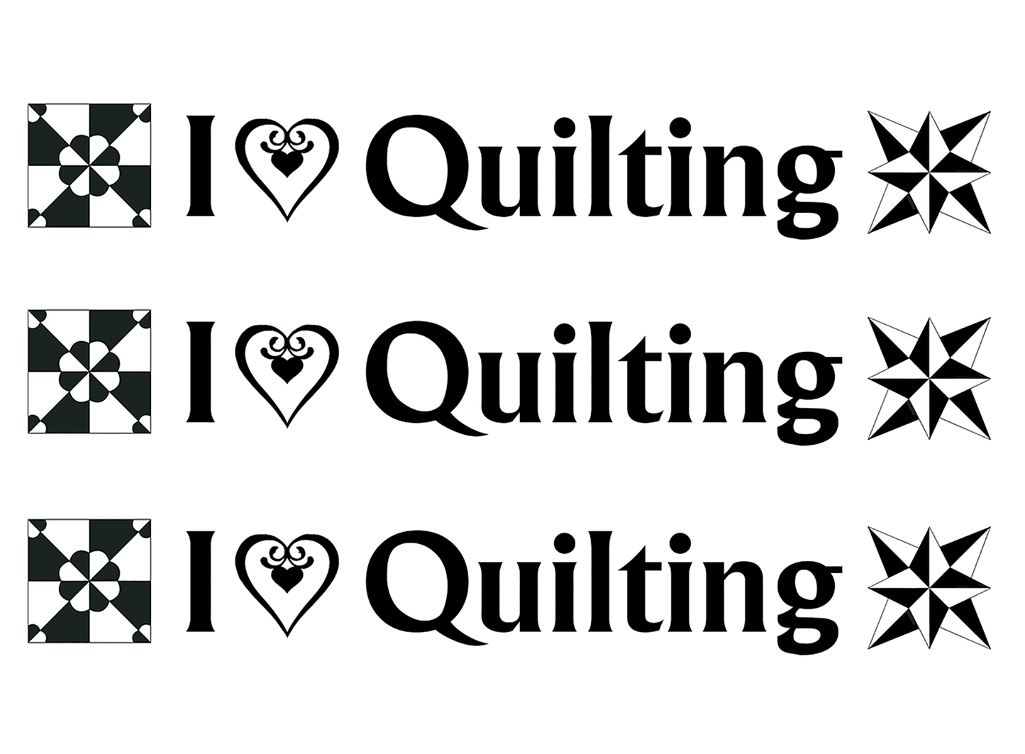 Barrette I Love Quilting 6 pcs Black Fused Glass Decals