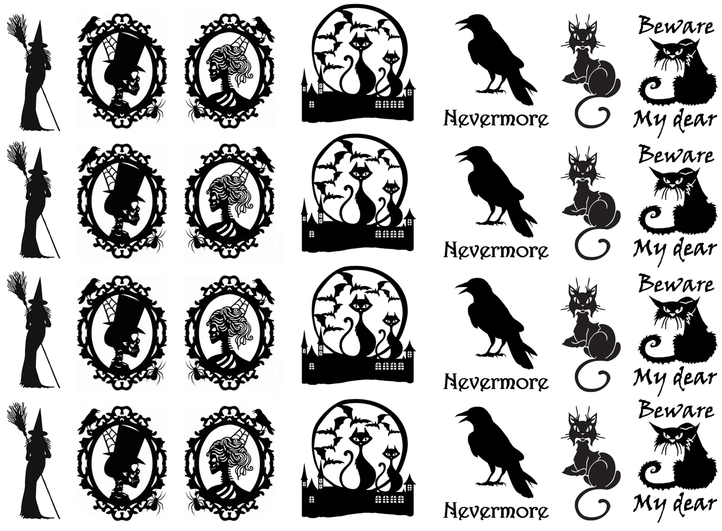 Halloween Fright 28 pcs 1-1/8" Black Fused Glass Decals