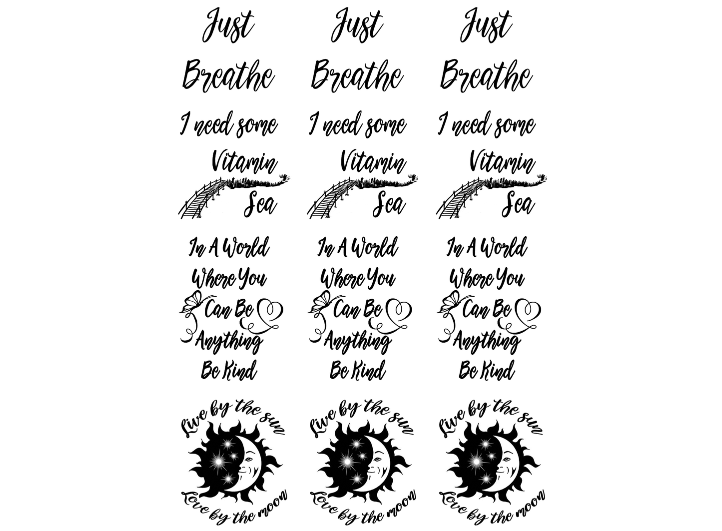 Just Breathe 12 pcs 1 to 1.5 Inch Black Fused Glass Decals