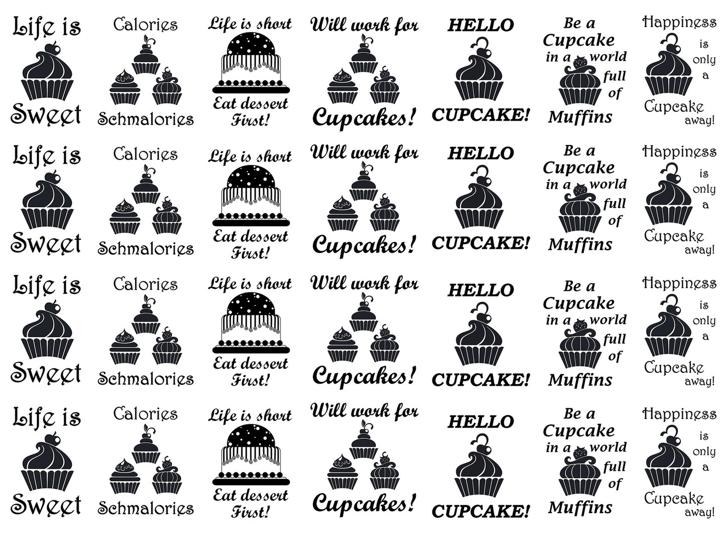 Just Desserts Cupcake 28 pcs 1.15 Inch Black Fused Glass Decals