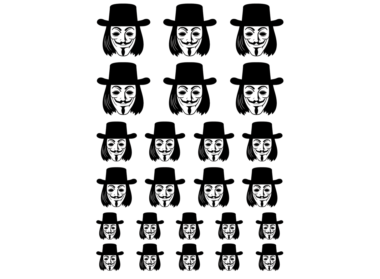 Guy Fawkes 24 pcs 0.5 to 1 Inch Black Fused Glass Decals