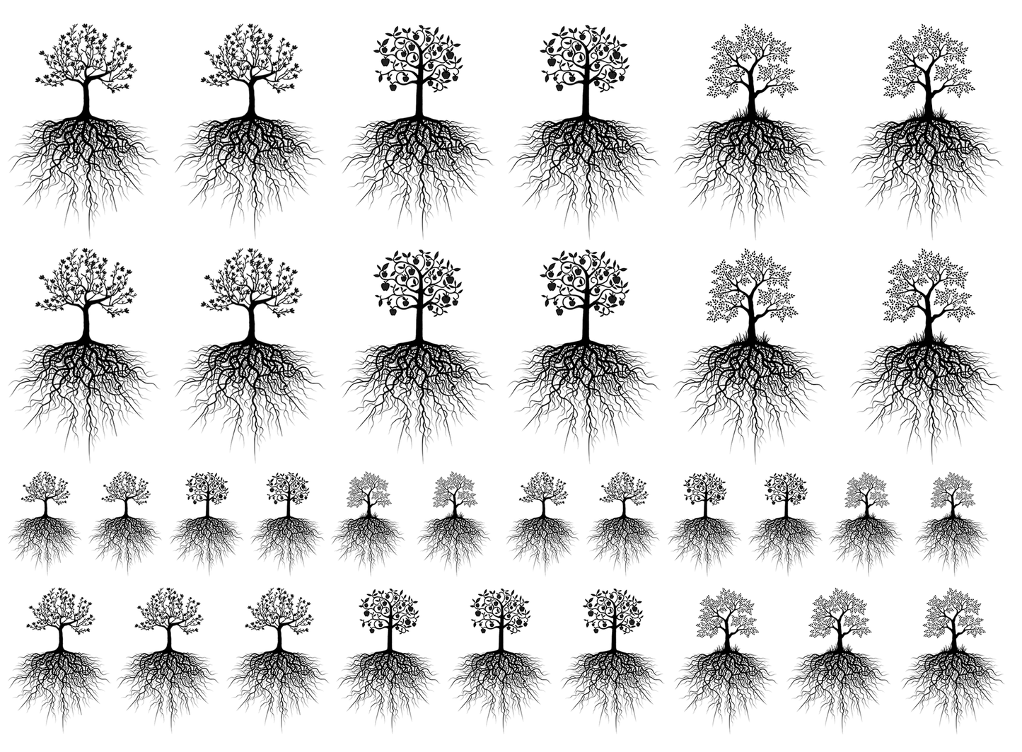 Rooted Tree Variety 33 pcs 0.75 to 1.25 Black Fused Glass Decals