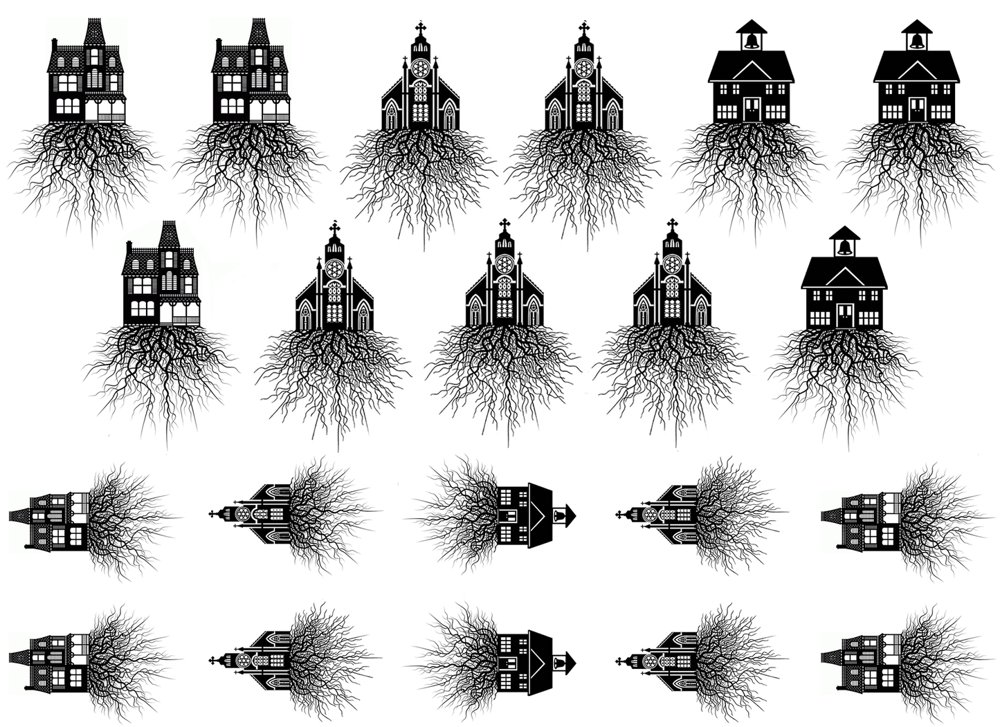 House Church School 21 pcs 1.5 Inch Black Fused Glass Decals