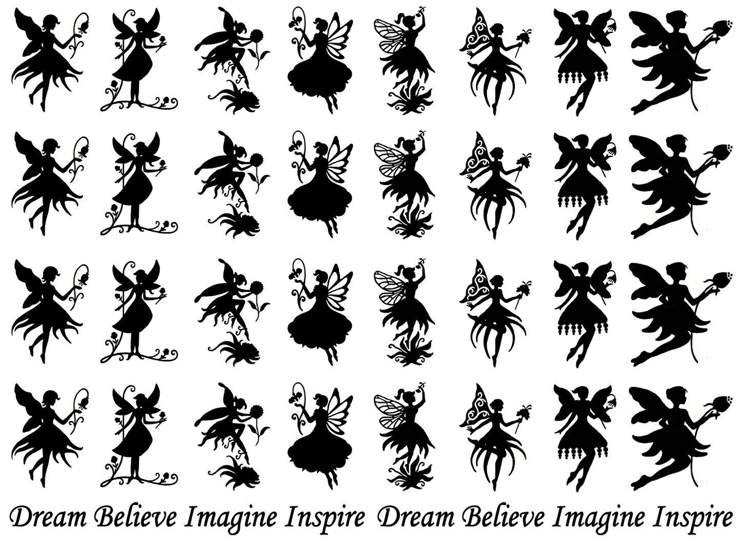 Flower Fairy Fairies 40 pcs 1 Inch Black Fused Glass Decals