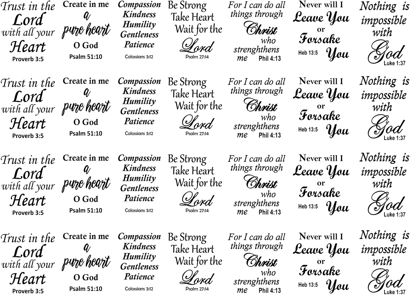 Bible Verse Proverb Psalm 28 pcs 1 Inch Black Fused Glass Decals