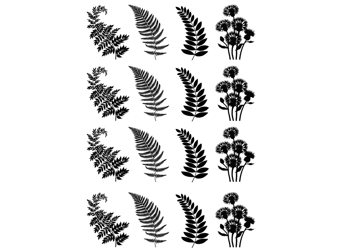 Fern Fronds 16 pcs 1 Inch Black Fused Glass Decals